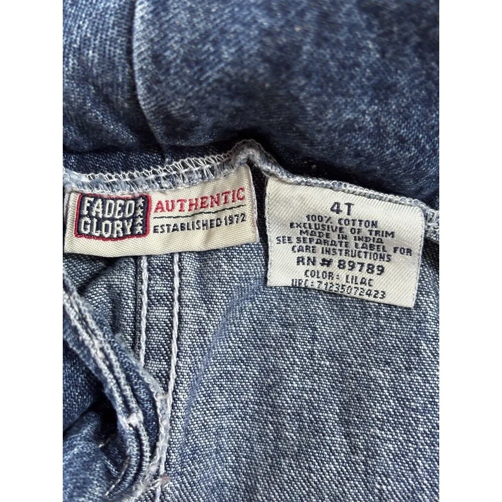 VTG Faded Glory Y2K 90s Toddler Girl Overall Dress Denim Flower Embroidery 4T